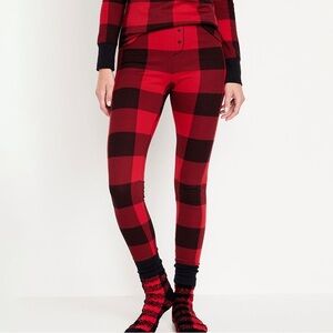 Old Navy thermal holiday long johns pajama pants sleep bottom black red plaid XL